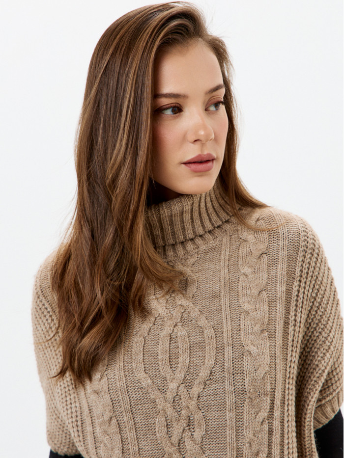 Жилет теплый со спущенным рукавом бежевый меланж цвет ВТД-53