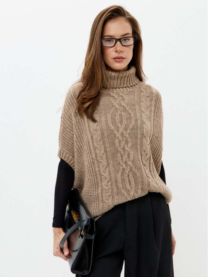 Жилет теплый со спущенным рукавом бежевый меланж цвет ВТД-53