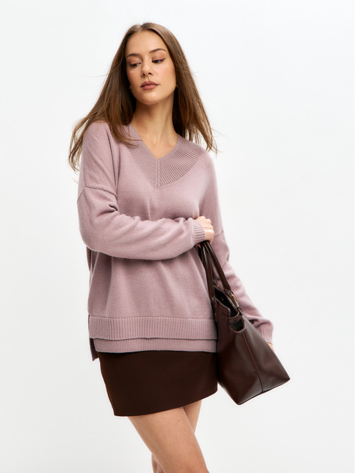 Комбинированный джемпер серо-сиреневого цвета ВТД-67