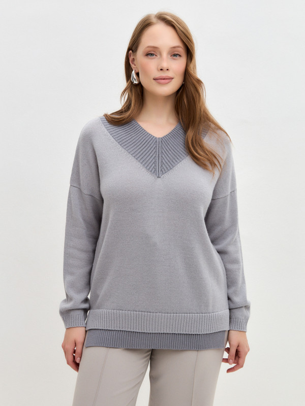 Комбинированный джемпер серого цвета ВТД-67