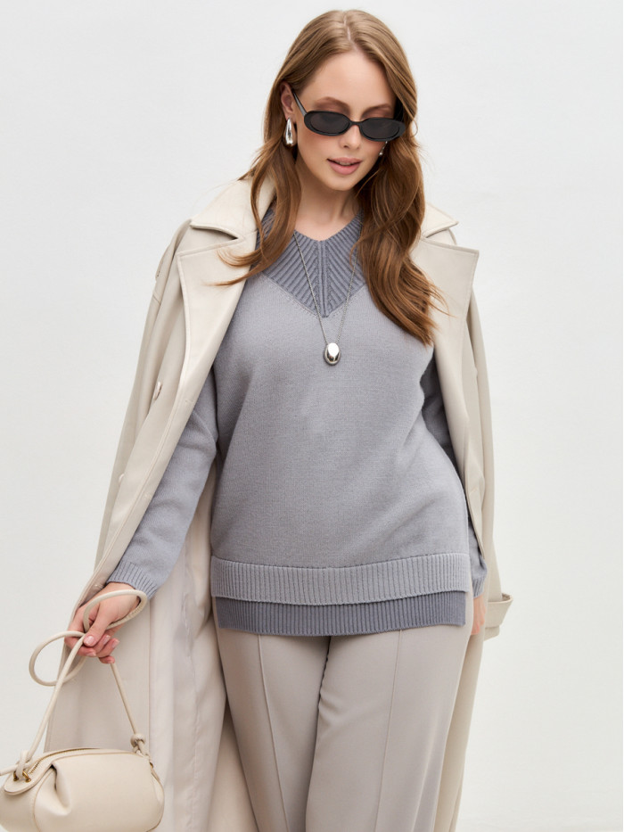 Комбинированный джемпер серого цвета ВТД-67