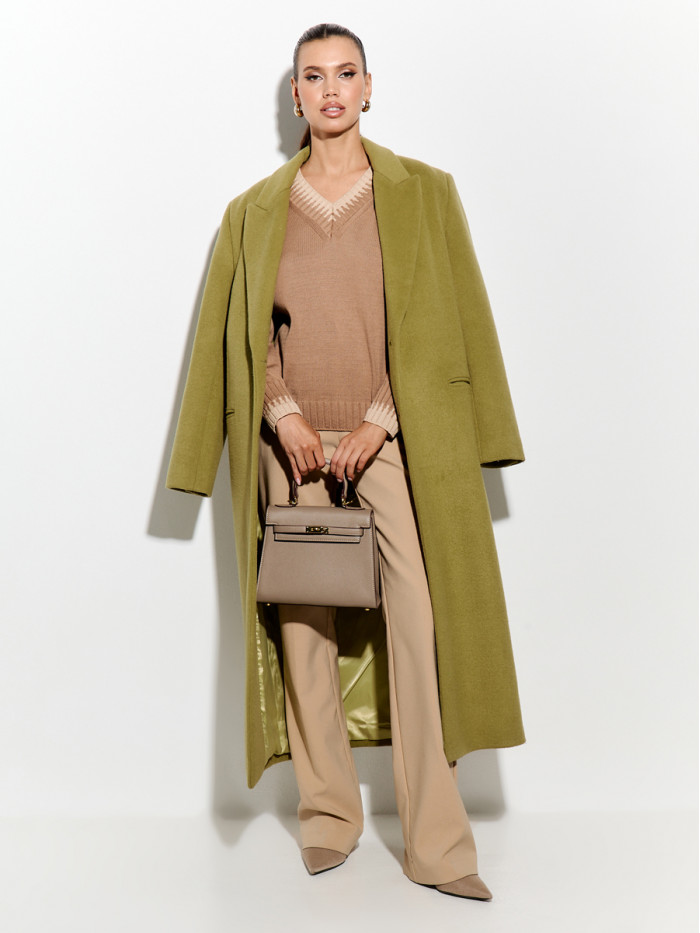 Джемпер с V-образным вырезом песочного-бежевого цвета ВТД-75