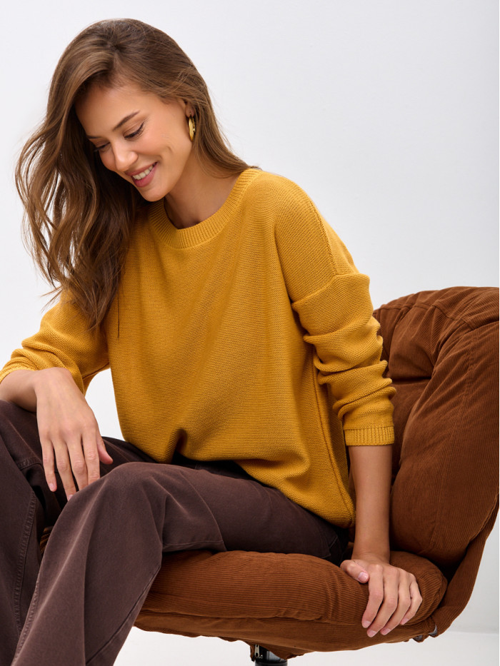 Джемпер из эко-хлопка цвет горчичный ВТД-78