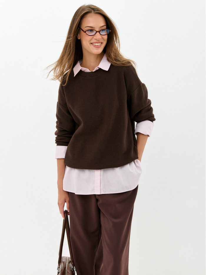 Джемпер из эко-хлопка цвет шоколадный ВТД-78