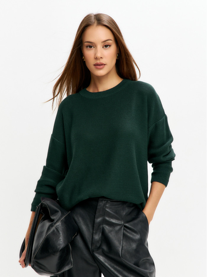 Джемпер из эко-хлопка цвет темно-зеленый ВТД-78