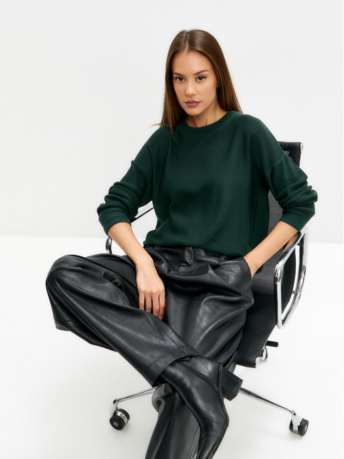 Джемпер из эко-хлопка цвет темно-зеленый ВТД-78