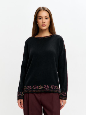 Джемпер  с оригинальным рисунком цвет черный ВТД-82