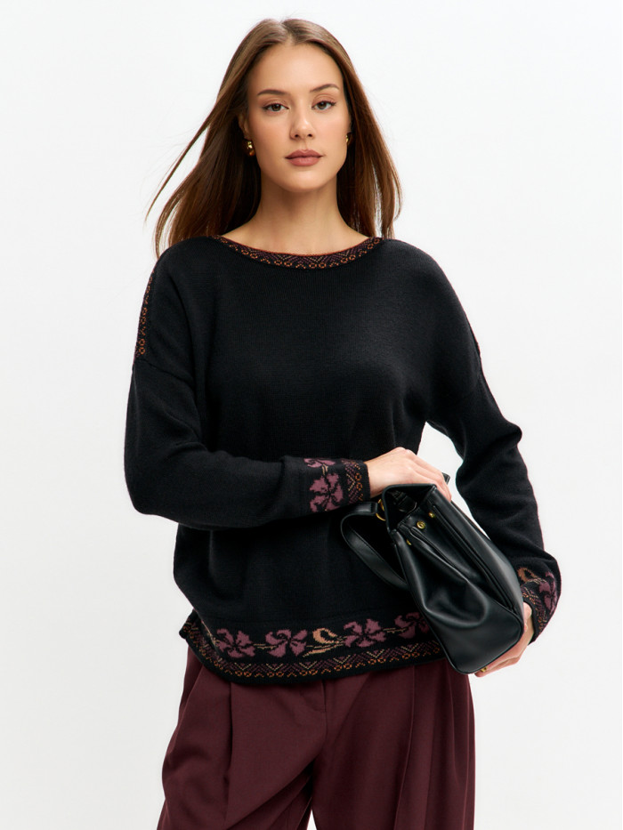 Джемпер с оригинальным рисунком цвет черный ВТД-82