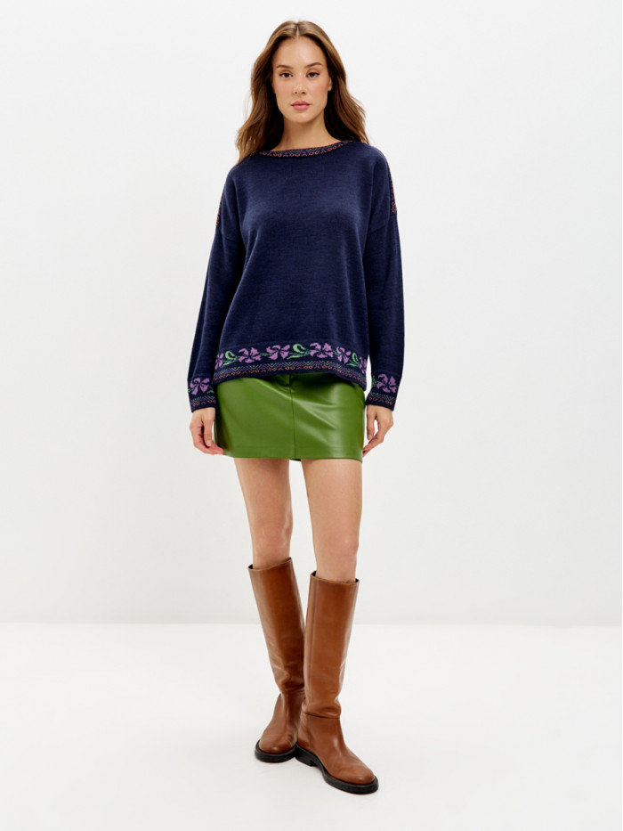 Джемпер  с оригинальным рисунком цвет темно-синий ВТД-82