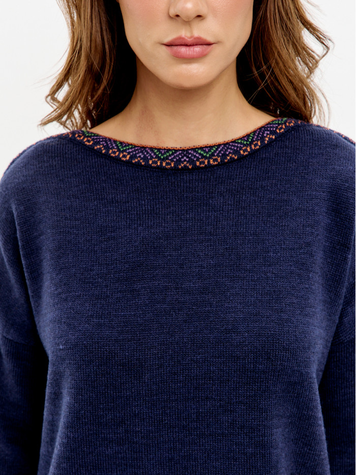 Джемпер  с оригинальным рисунком цвет темно-синий ВТД-82