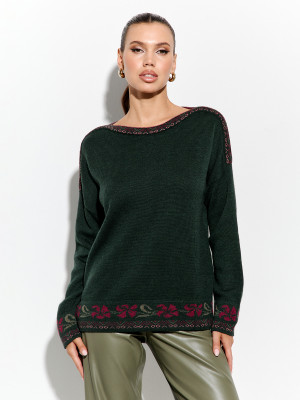 Джемпер с оригинальным рисунком цвет темно-зеленый ВТД-82