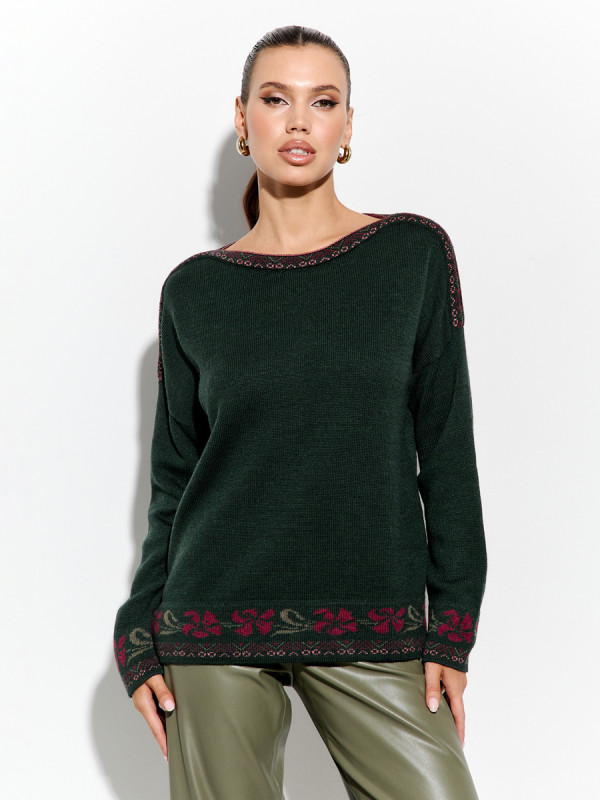 Джемпер с оригинальным рисунком цвет темно-зеленый ВТД-82