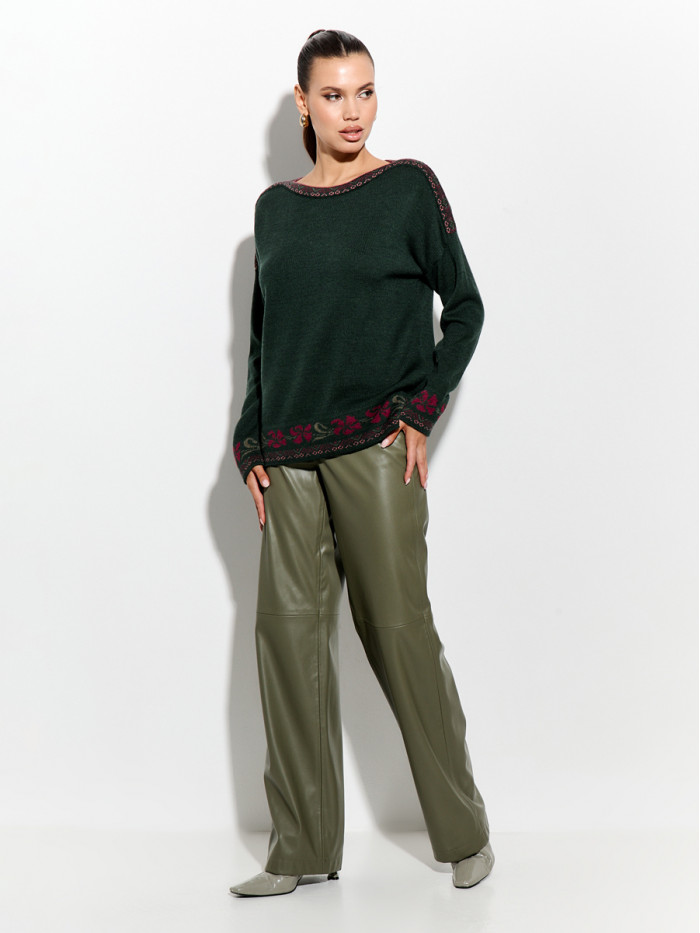 Джемпер с оригинальным рисунком цвет темно-зеленый ВТД-82