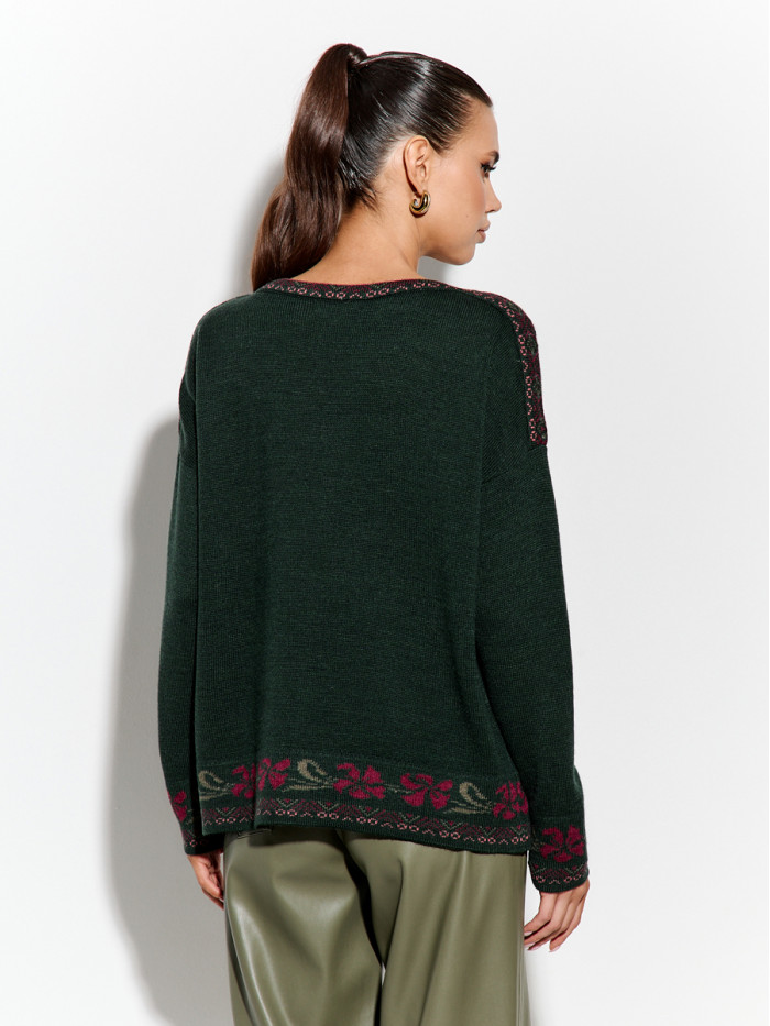 Джемпер с оригинальным рисунком цвет темно-зеленый ВТД-82