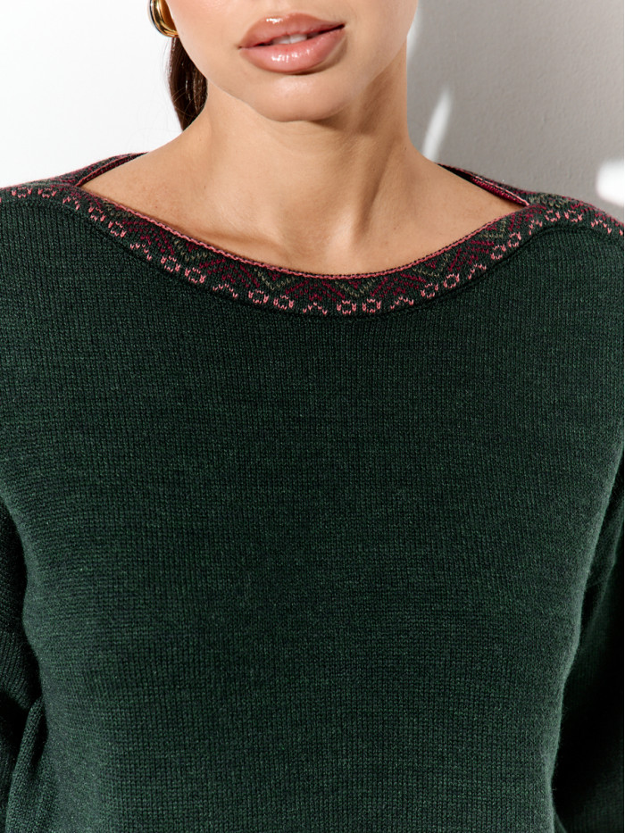 Джемпер с оригинальным рисунком цвет темно-зеленый ВТД-82