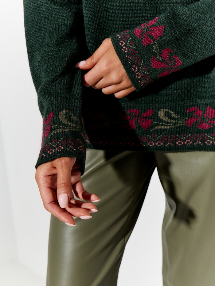 Джемпер с оригинальным рисунком цвет темно-зеленый ВТД-82