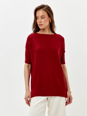 Джемпер легкий с коротким рукавом вишневого цвета ВТЛ-02А