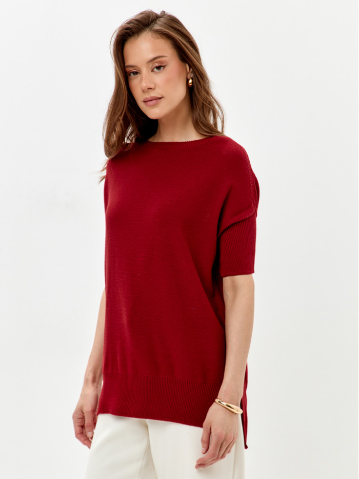 Джемпер легкий с коротким рукавом вишневого цвета ВТЛ-02А