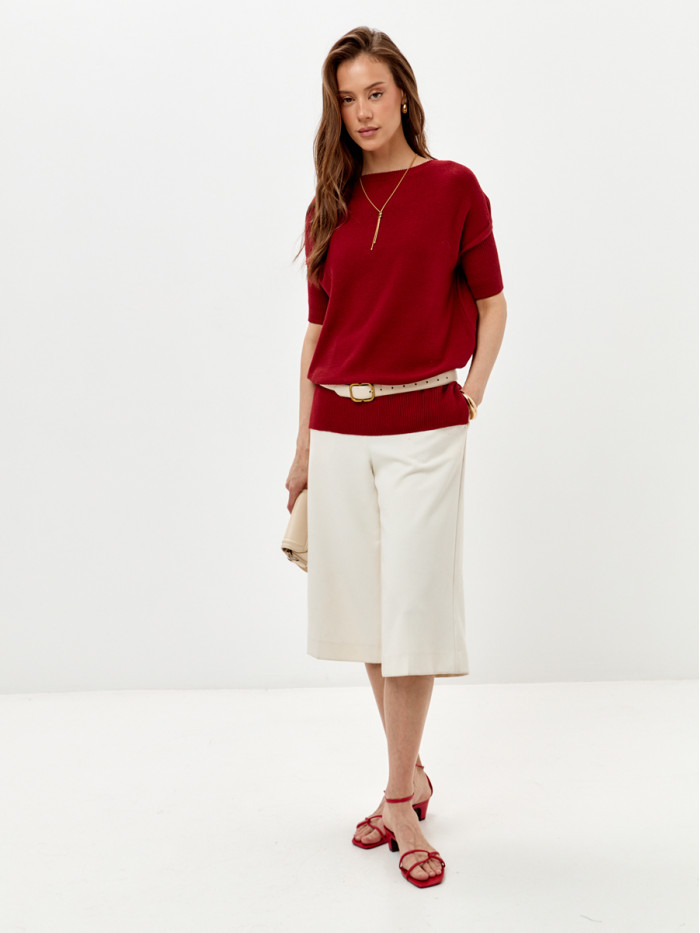 Джемпер легкий с коротким рукавом вишневого цвета ВТЛ-02А