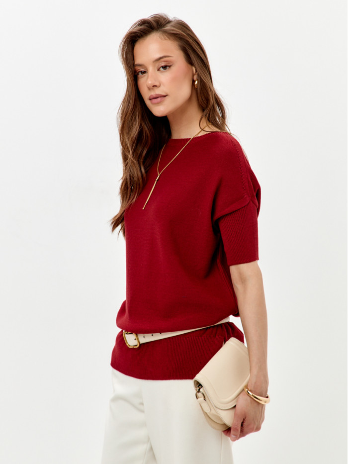 Джемпер легкий с коротким рукавом вишневого цвета ВТЛ-02А