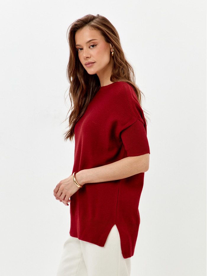 Джемпер легкий с коротким рукавом вишневого цвета ВТЛ-02А