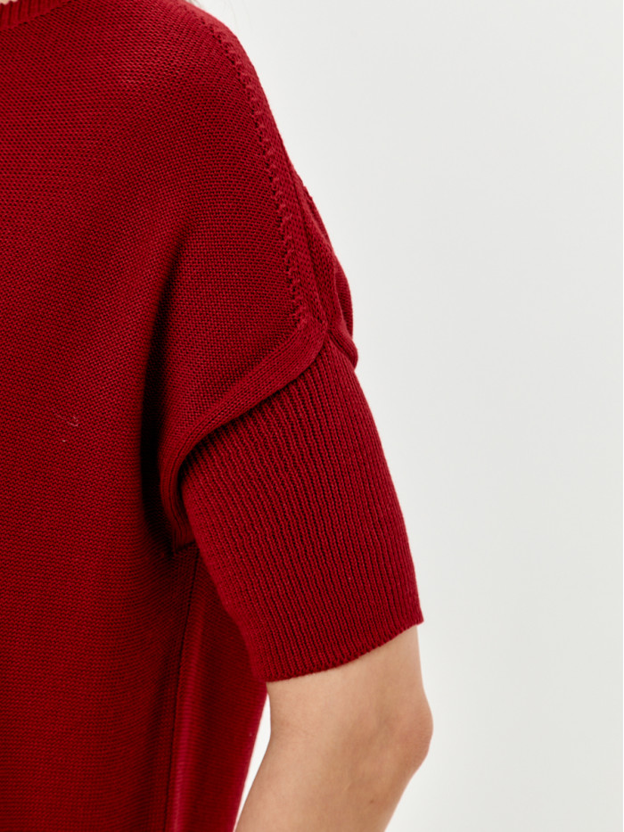 Джемпер легкий с коротким рукавом вишневого цвета ВТЛ-02А