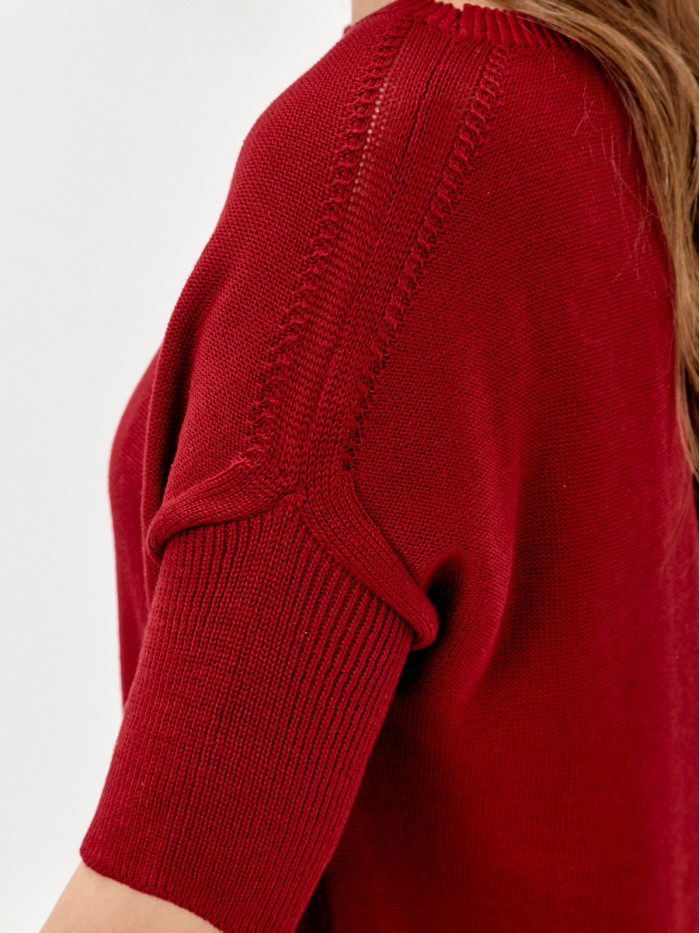 Джемпер легкий с коротким рукавом вишневого цвета ВТЛ-02А