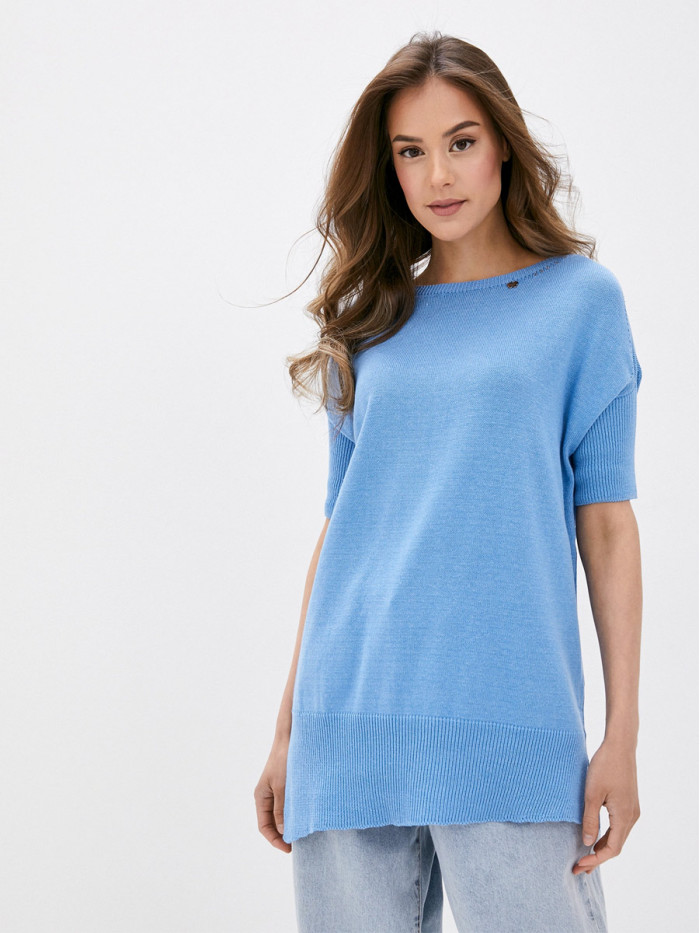 Легкий джемпер с коротким рукавом голубого цвета ВТЛ-09А