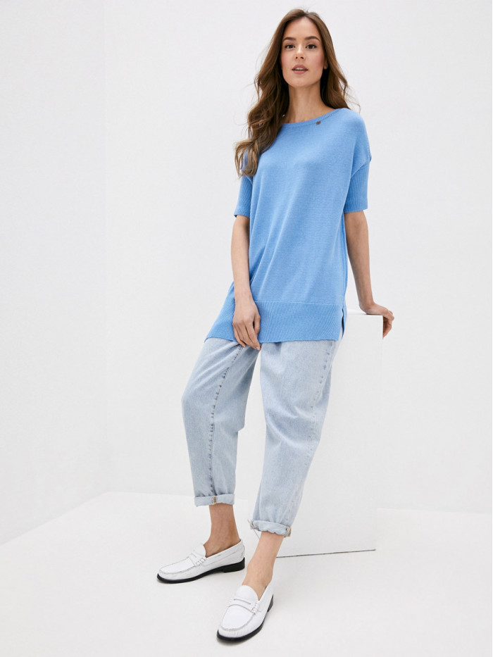 Легкий джемпер с коротким рукавом голубого цвета ВТЛ-09А