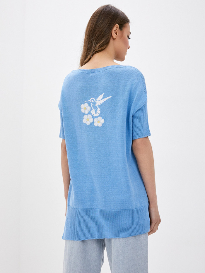 Легкий джемпер с коротким рукавом голубого цвета ВТЛ-09А