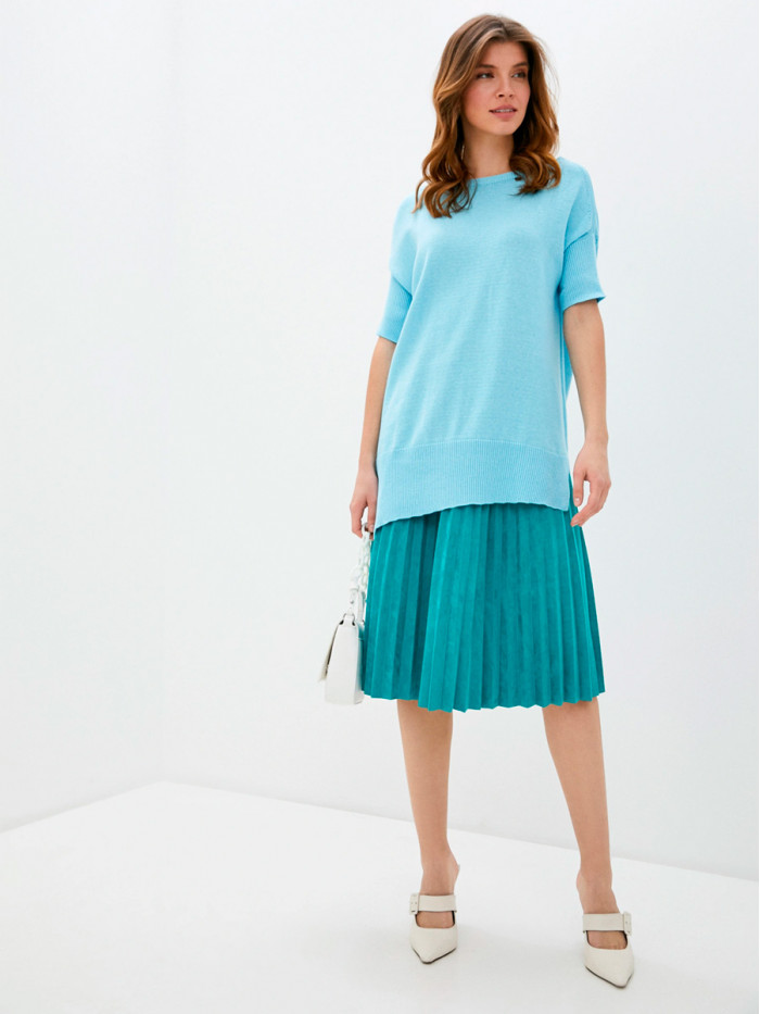 Легкий джемпер с коротким рукавом лазурного цвета ВТЛ-09А