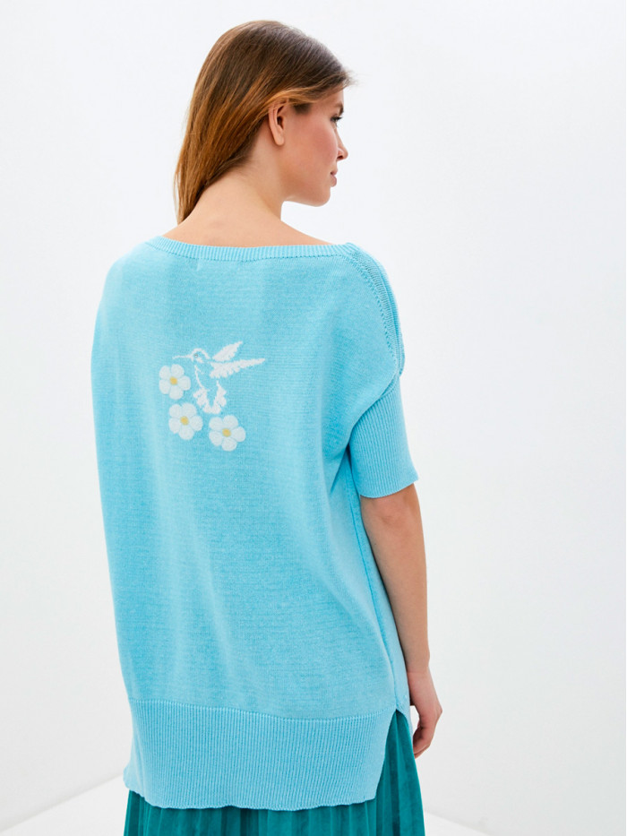 Легкий джемпер с коротким рукавом лазурного цвета ВТЛ-09А