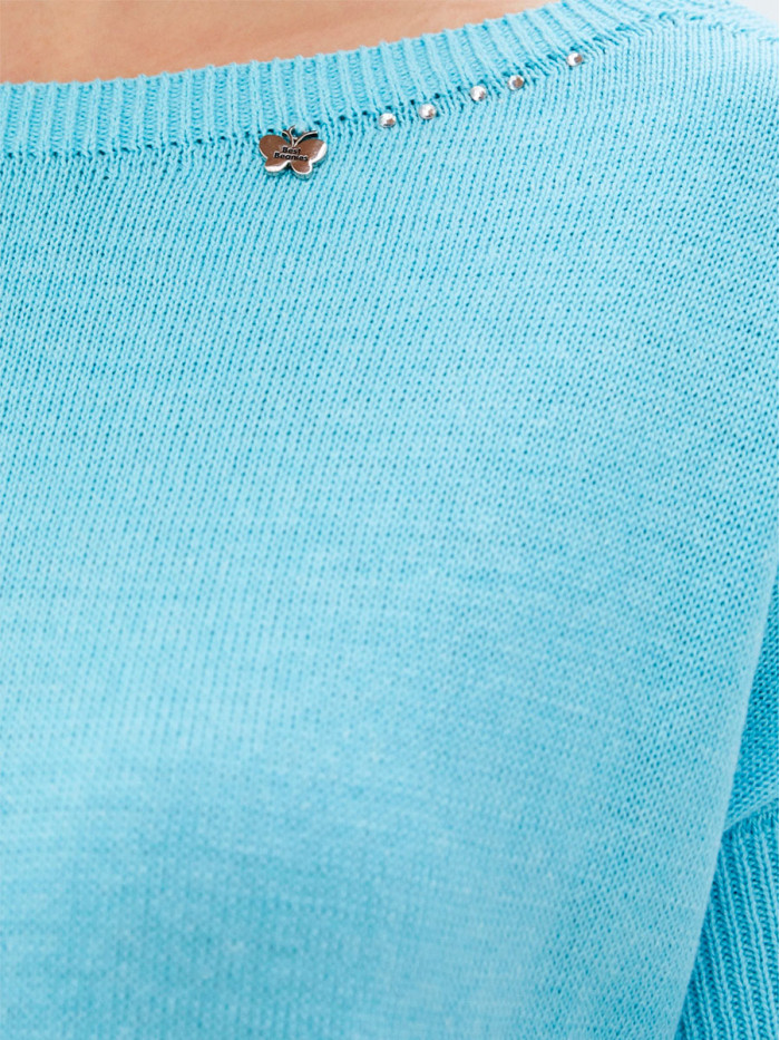 Легкий джемпер с коротким рукавом лазурного цвета ВТЛ-09А