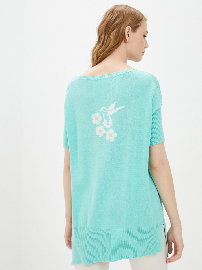 Легкий джемпер с коротким рукавом мятного цвета ВТЛ-09А