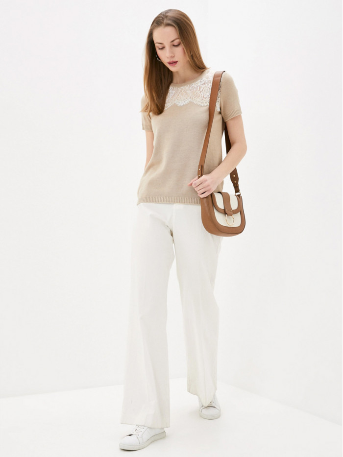 Легкий летний джемпер с кружевом бежевого цвета ВТЛ-16