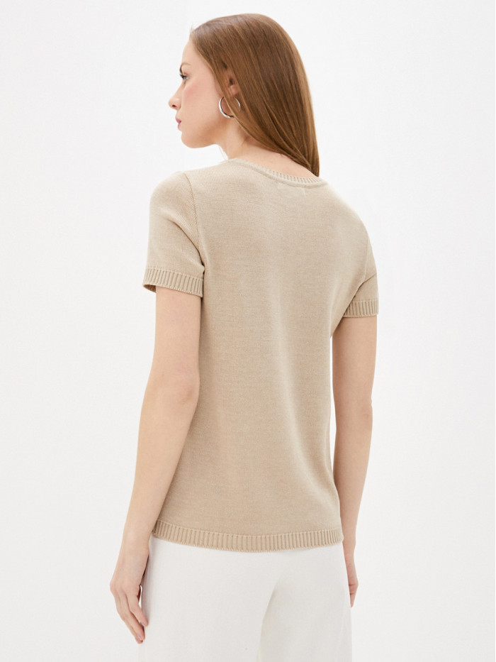 Легкий летний джемпер с кружевом бежевого цвета ВТЛ-16