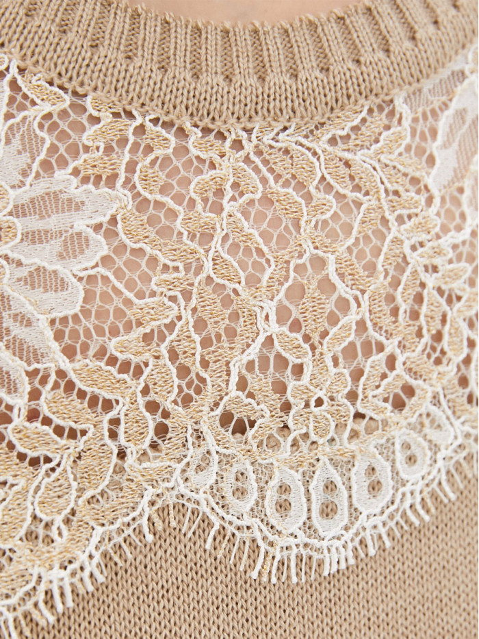Легкий летний джемпер с кружевом бежевого цвета ВТЛ-16