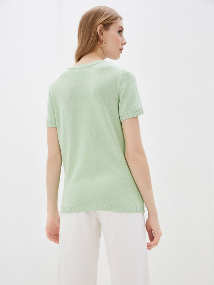 Легкий летний джемпер с кружевом салатового цвета ВТЛ-16