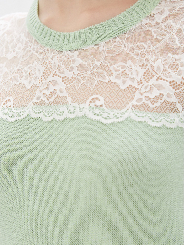Легкий летний джемпер с кружевом салатового цвета ВТЛ-16