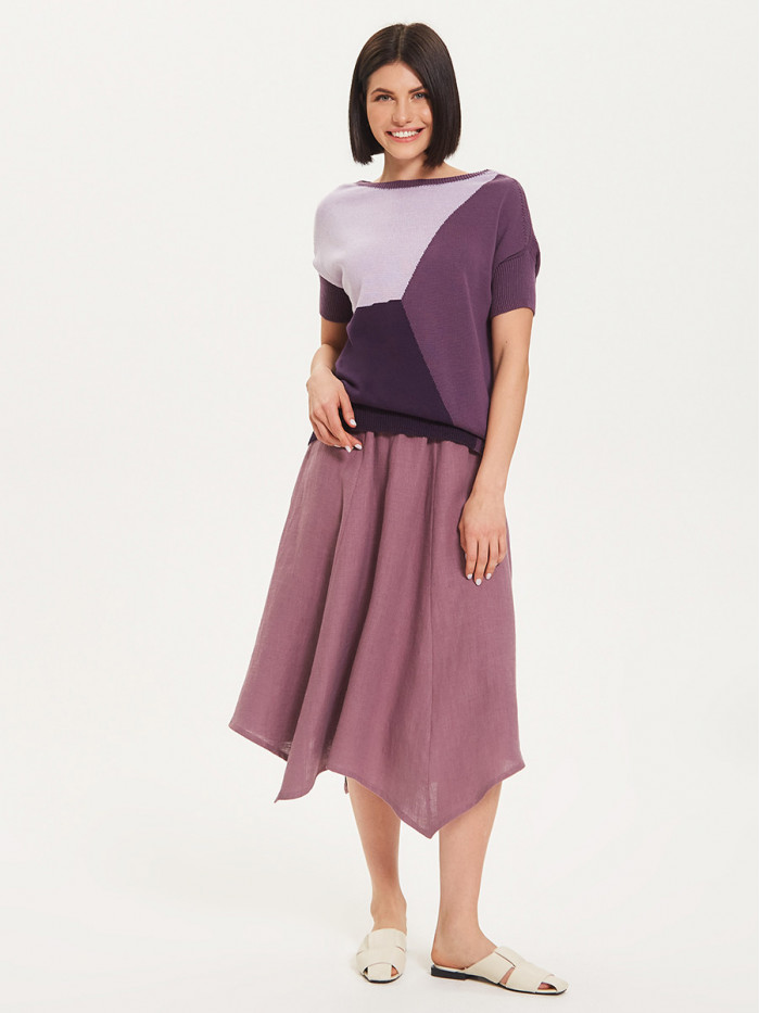 Джемпер с коротким рукавом цветовых вставок аметистового-светло-сиреневого-фиолетового цвета ВТЛ-17