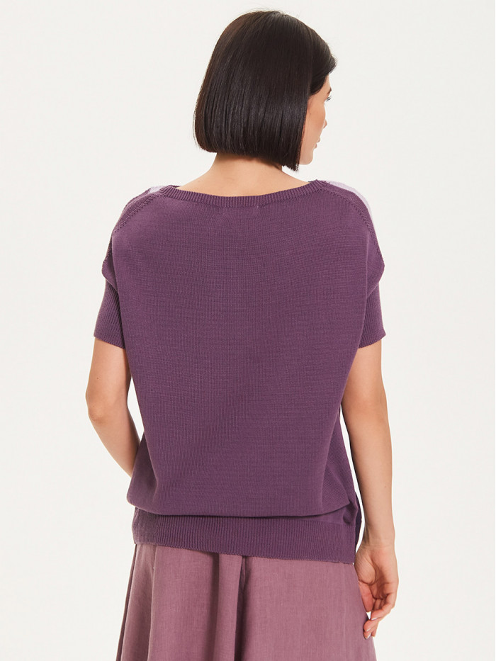 Джемпер с коротким рукавом цветовых вставок аметистового-светло-сиреневого-фиолетового цвета ВТЛ-17