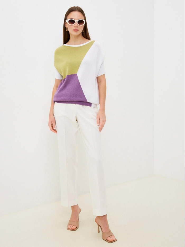 Джемпер с коротким рукавом цвета белого-оливкового-ярко-сиреневого ВТЛ-17