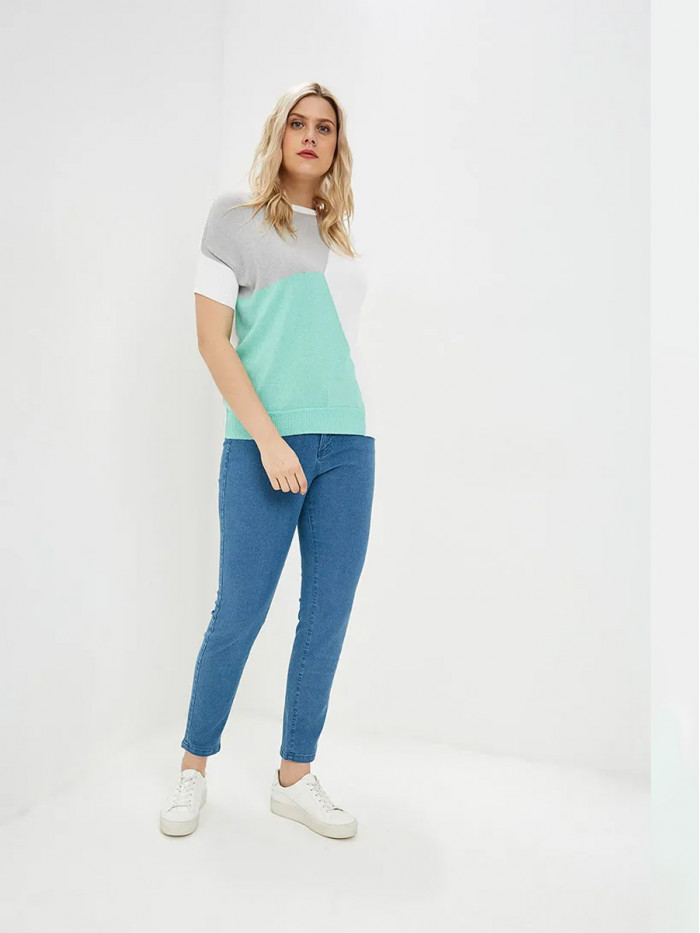 Джемпер с коротким рукавом и цветовыми вставками белого, светло-серого и мятного цвета ВТЛ-17