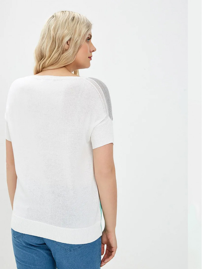 Джемпер с коротким рукавом и цветовыми вставками белого, светло-серого и мятного цвета ВТЛ-17