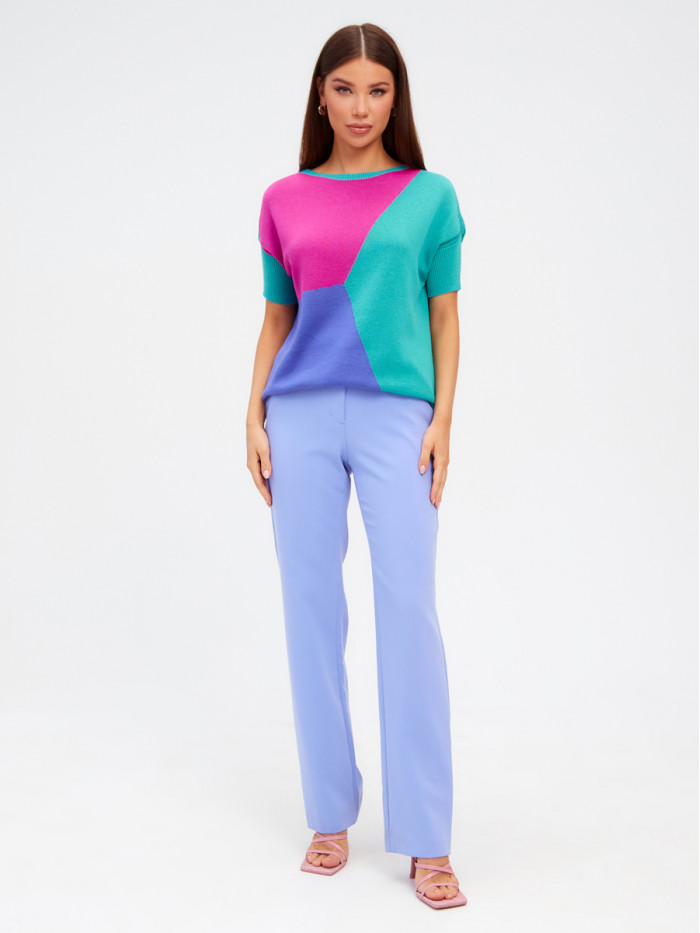 Джемпер с коротким рукавом бирюзового, фуксия, синего и лилового цвета ВТЛ-17