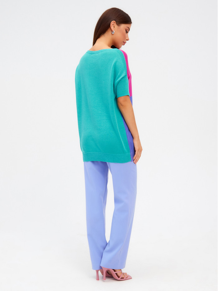 Джемпер с коротким рукавом бирюзового, фуксия, синего и лилового цвета ВТЛ-17