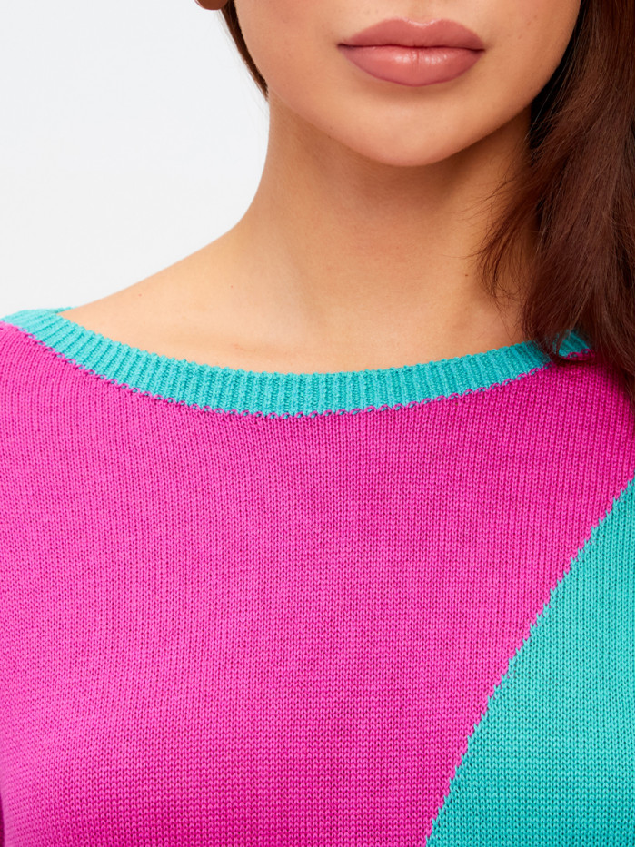 Джемпер с коротким рукавом бирюзового, фуксия, синего и лилового цвета ВТЛ-17
