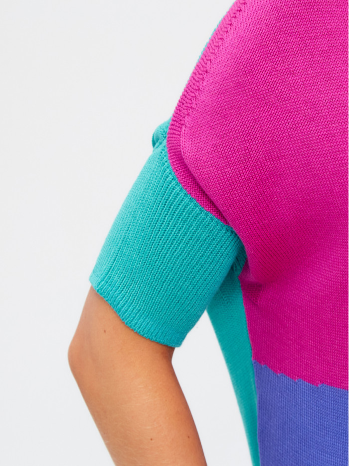 Джемпер с коротким рукавом бирюзового, фуксия, синего и лилового цвета ВТЛ-17