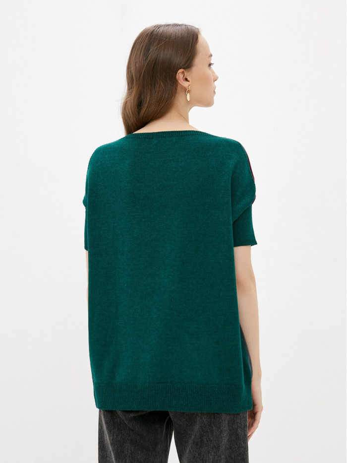 Джемпер с коротким рукавом изумрудного-винного-графитового цвета ВТЛ-17