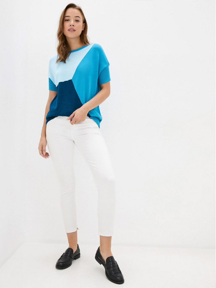 Джемпер с коротким рукавом цвета морская волна-лазурный-сине-зеленый ВТЛ-17